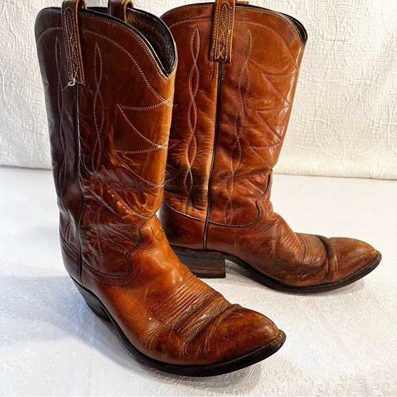 Dan Post Vintage Brown Leather Cowboy Western Boots Mens Size 9.5 Embroidered